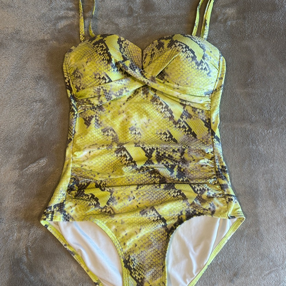 Calvin Klein Yellow Snake Print One Piece Swimsuit